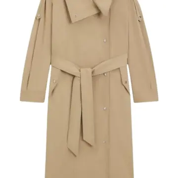 Beige Longline Trench Coat with Belt and Epaulets