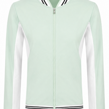Mint Green and White Color-Block Track Jacket with Stripes