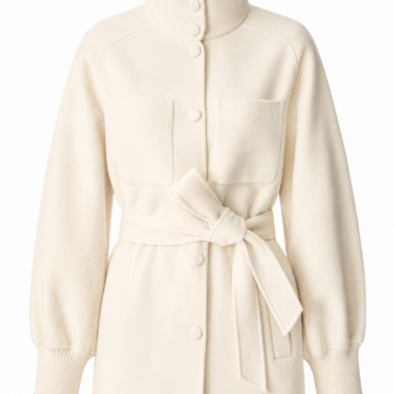 Cream Belted Stand Collar Jacket