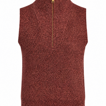 Maroon Sleeveless Mock Neck Quarter-Zip Knit Top