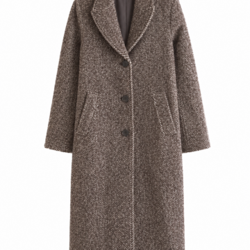 Brown Cream Herringbone Longline Coat