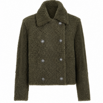 Olive Green Double-Breasted Cropped Jacket