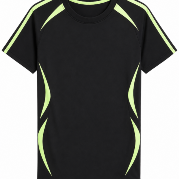 Black Crew Neck Active T-Shirt with Neon Yellow Green Panels