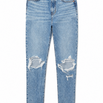Medium Blue High Rise Distressed Straight Jeans