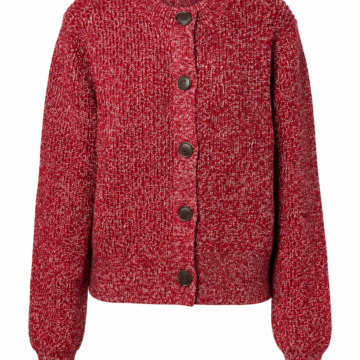 Deep Red Marled Knit Cardigan with Five-Button Placket