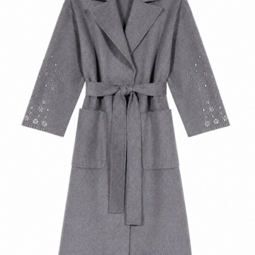 Grey Longline Wrap Coat with Studded Sleeves