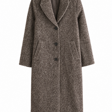Grey Herringbone Longline Single-Breasted Coat