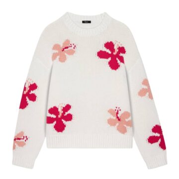 White Floral Intarsia Knit Sweater